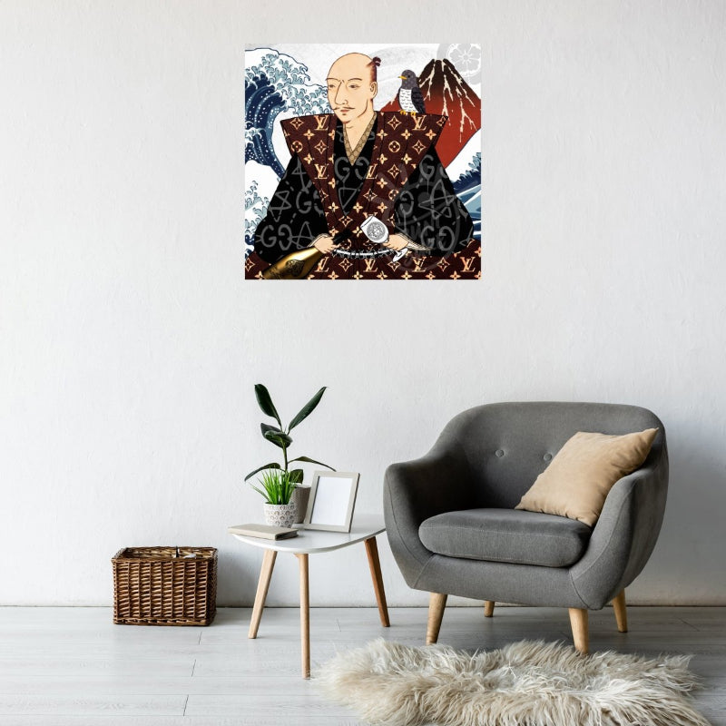 織田信長 葛飾北斎 オマージュ アートポスター アートパネルのリビングルームイメージ
